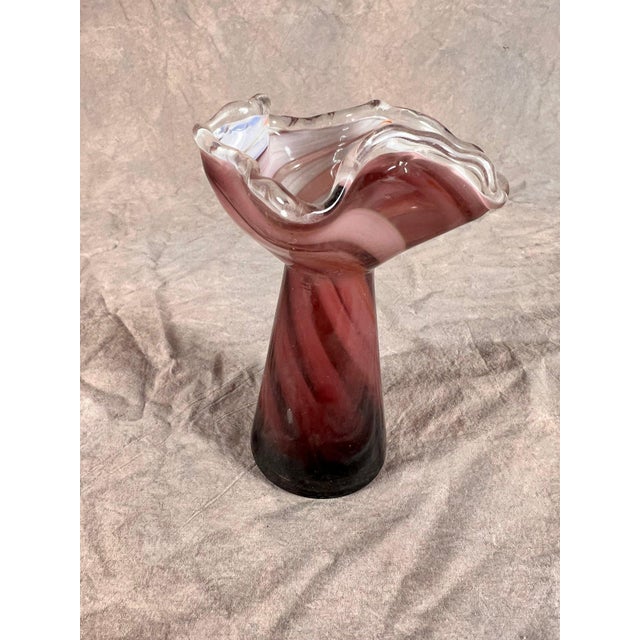 1960s Vintage 1960s Japanese Amethyst & White Swirled "Swung" Art Glass Vase For Sale - Image 5 of 9