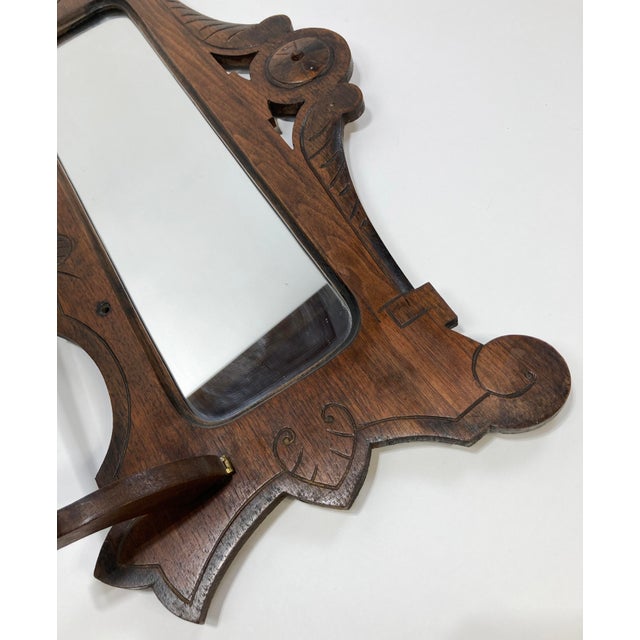 Brown Antique Victorian Style Wall Mount Mirror With Towel Rack For Sale - Image 8 of 10