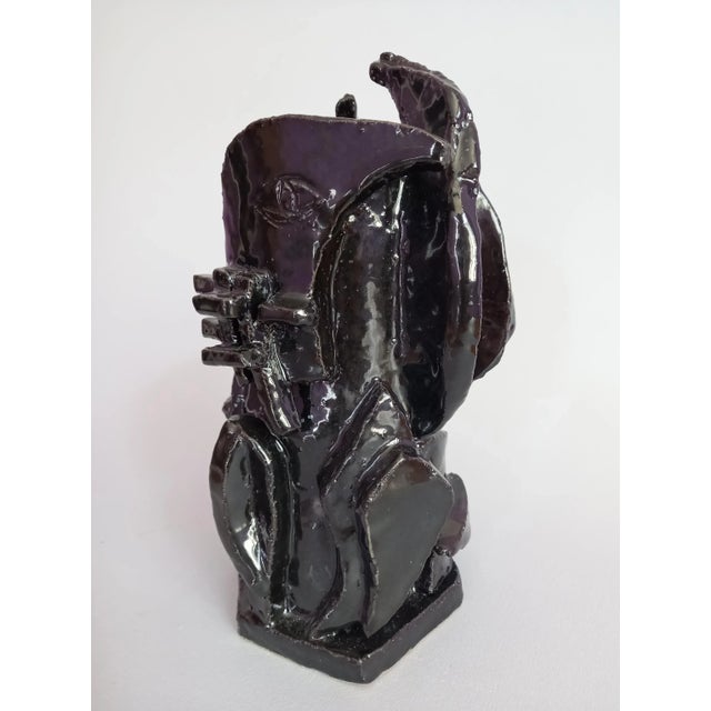 Contemporary Pablo Picasso - Style Black Glazed Sculpture Vase by Diane Grant For Sale - Image 4 of 8