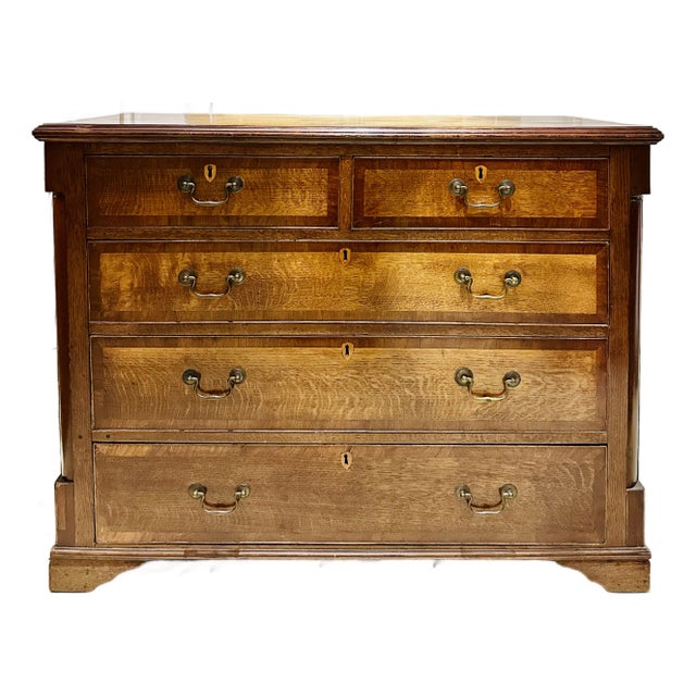 19th Century English Georgian Tiger Oak and Mahogany Banded Bachelor’s Chest For Sale