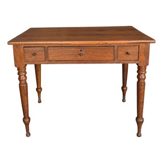 Antique Walnut Three-Drawer Writing Desk With Turned Legs For Sale