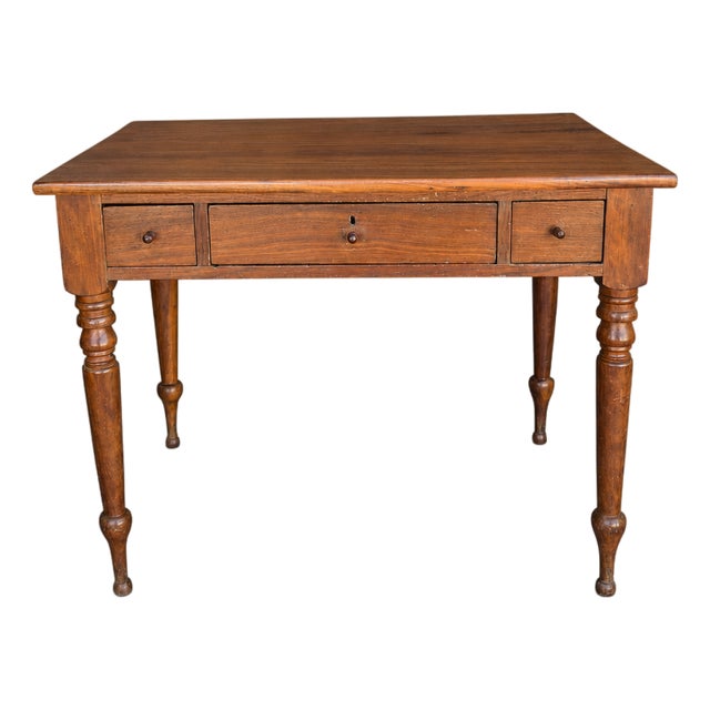 Antique Walnut Three-Drawer Writing Desk With Turned Legs For Sale