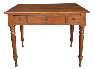 Antique Walnut Three-Drawer Writing Desk With Turned Legs
