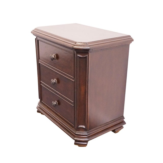STANLEY FURNITURE Walnut Contemporary Traditional 30" Three Drawer Nightstand 128-13-80 - Continental Barrel Finish 32.5"...