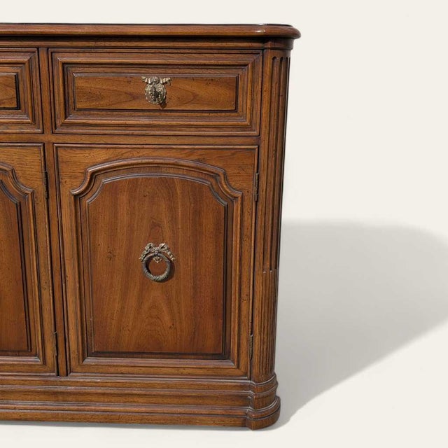 Henredon 1970s Credenza – Traditional Walnut Sideboard With Brass Pulls & Adjustable Shelving, 66” Vintage Cabinet For Sale - Image 16 of 18