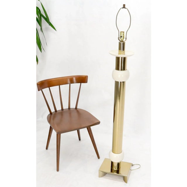 Mid-Century Modern Brass Heavy Bracket Shape Base Floor Lamp For Sale - Image 9 of 11