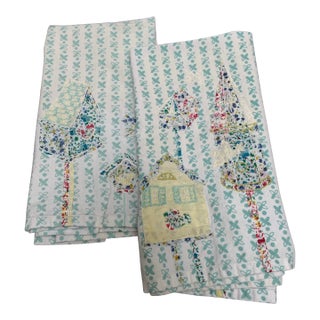 Pair of Vintage Anthropologie Embroidered Tea Towels Dish Towels-Set of Two For Sale