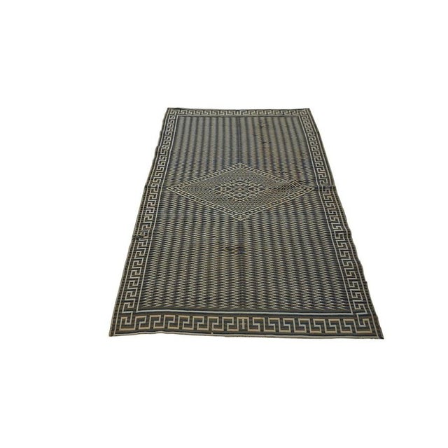 1890s Beige Field Antique Greek Key Border Native American Navajo Flatwoven Rug For Sale - Image 9 of 12