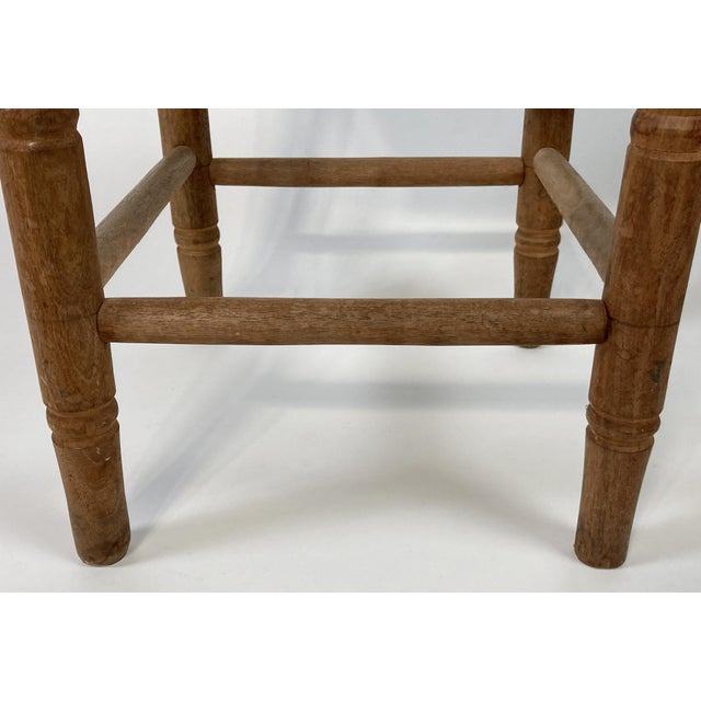 Brown Antique Turned Wood Woven Top Stool For Sale - Image 8 of 8