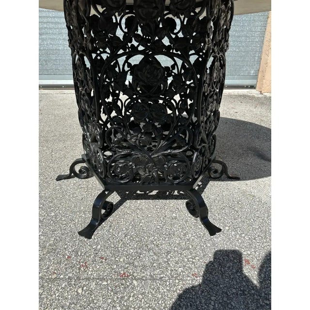 Metal 1940s French Art Deco Cast Iron Base Round Carrara Marble Top Dining Table For Sale - Image 7 of 13