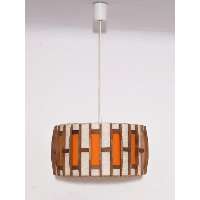 Mid-Century Modern Teak Wook Pendant Lamp, 1970s, in Very Good conditions. Designed 1970 to 1979 Up to 250V (Europe/UK...