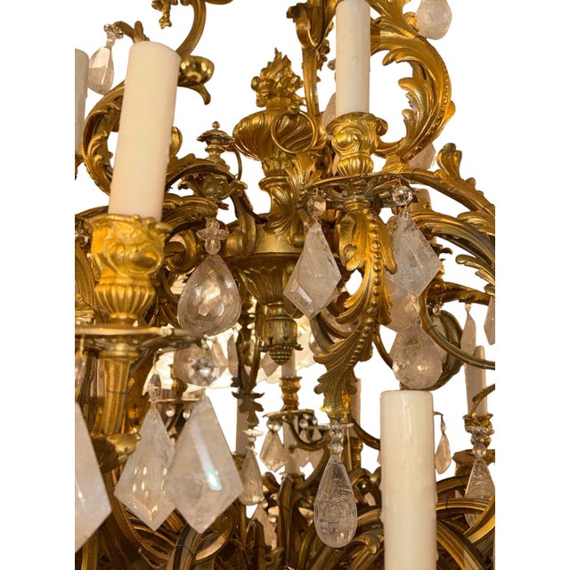 1880s Louis XVI 42-Light Dore Bronze & Rock Crystal Chandelier Signed b.r For Sale - Image 9 of 15