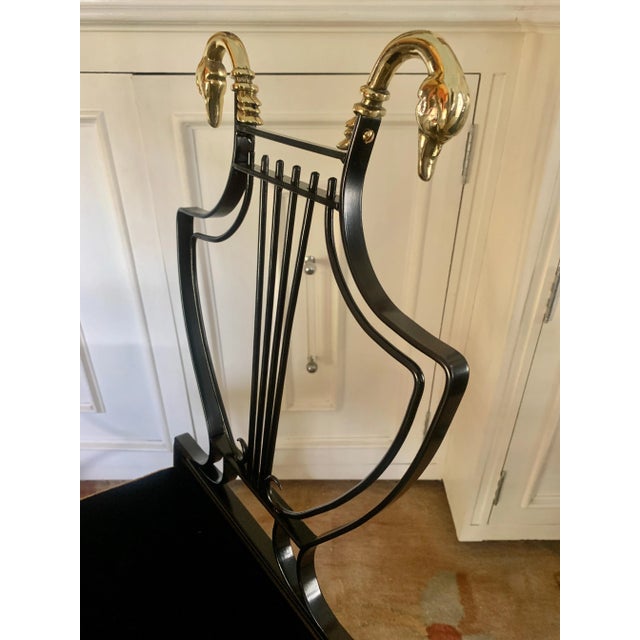 Maison Jansen Maison Jansen Brass Swan and Black Lyre Back Folding Chairs with Claw feet - Set of 6 For Sale - Image 4 of 13