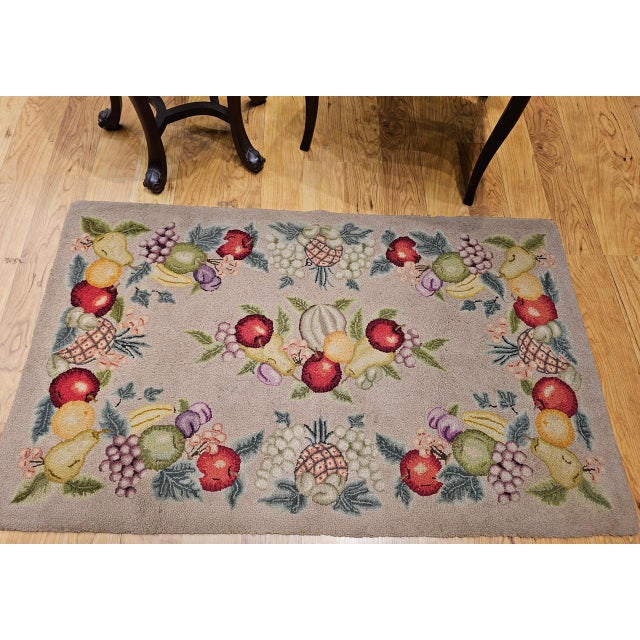 Vintage American Hand Hooked Rug, Fruit Pattern Design, Folk Art Tapestry, 2x4 For Sale - Image 4 of 13