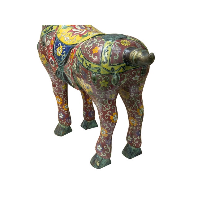 Vintage Oriental Chinese Reddish Maroon Cloisonne Metal Horse Figure A For Sale - Image 15 of 16