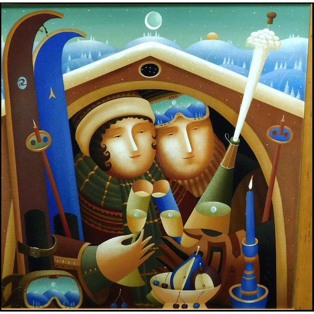 2000 - 2009 Anton Arkhipov "Enchanted Evening"ski Hand Signed Giclee on Canvas Custom Framed For Sale - Image 5 of 7