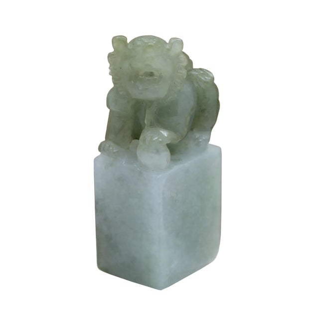 Natural Jade Detail Carved Chinese Table Top Foo Dog Statue For Sale In San Francisco - Image 6 of 6