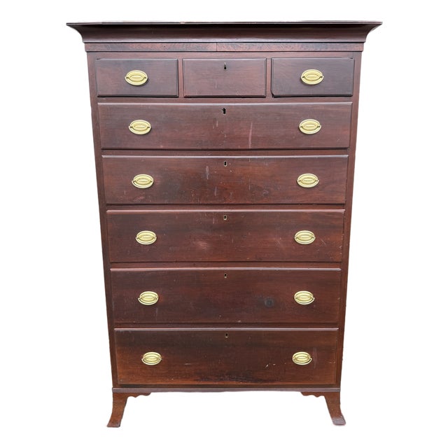 Antique Central Pennsylvania Cherry Hepplewhite Tall Chest, Circa 1810s–1820s For Sale