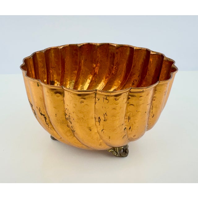 Vintage Hammered Copper Footed Planter With Scalloped Rim For Sale - Image 4 of 7