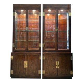 Pair of 1970's Henredon Scene One Campaign Display Cabinets For Sale