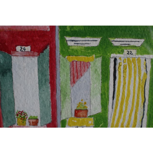 Mid-Century Modern Mid-Century Style Signed Framed Expressionist Watercolor - Burano Canal Houses For Sale - Image 3 of 16