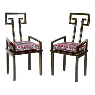 A Pair of Chinese Black Lacquer Armchairs For Sale