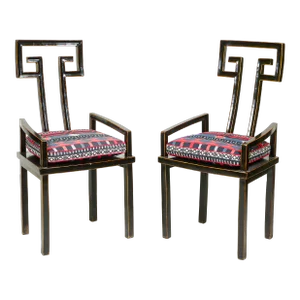 A Pair of Chinese Black Lacquer Armchairs