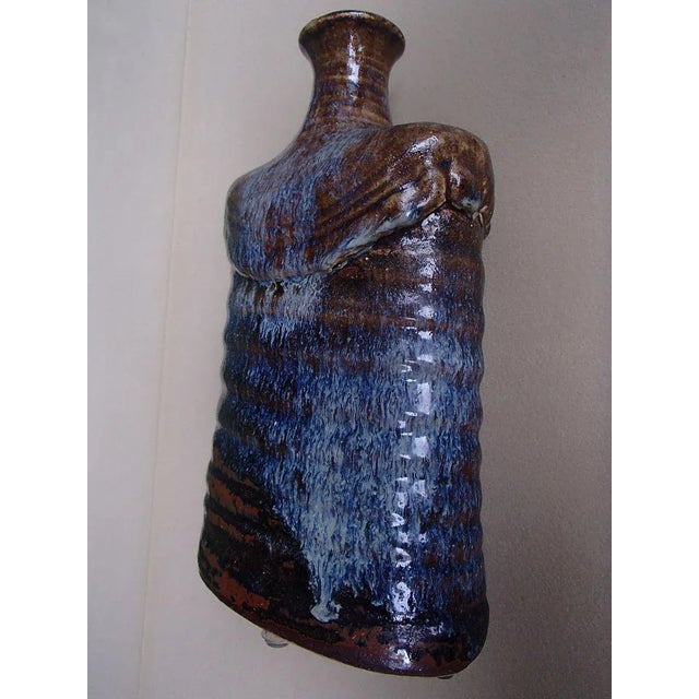 Blue and Brown Ceramic Vase, 1973 For Sale - Image 3 of 9