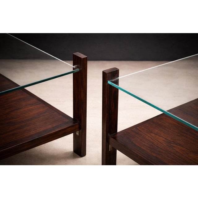 Wood Brazilian Modern Pair of Square Side Tables in Rosewood and Glass, Brazil, 1960s For Sale - Image 7 of 7