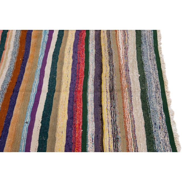 1960s Vintage Turkish Kilim Multicolor Handmade Stripes Wool Rug For Sale In New York - Image 6 of 8