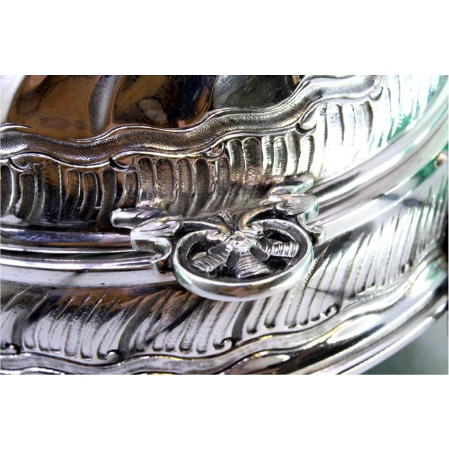 Silver and Cut Glass Butter Dish with Reliefs, Monogram Plaque Lid and Feet with Reliefs For Sale - Image 4 of 9