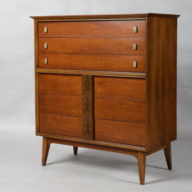 Bassett Aztec Mid-Century Modern Highboy Dresser Mayan Walnut For Sale - Image 6 of 13