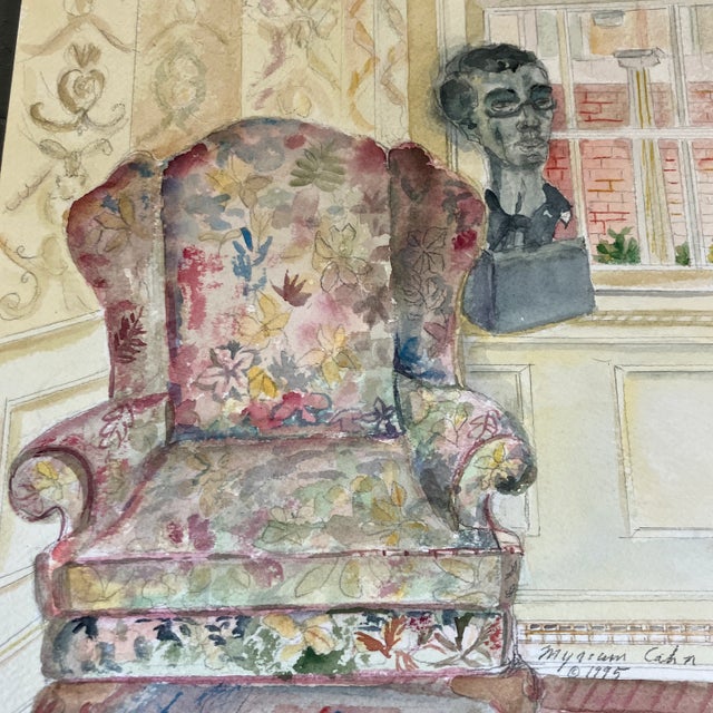 Paper Contemporary Pair of Original Hollywood Regency Interior Watercolor Paintings For Sale - Image 7 of 7