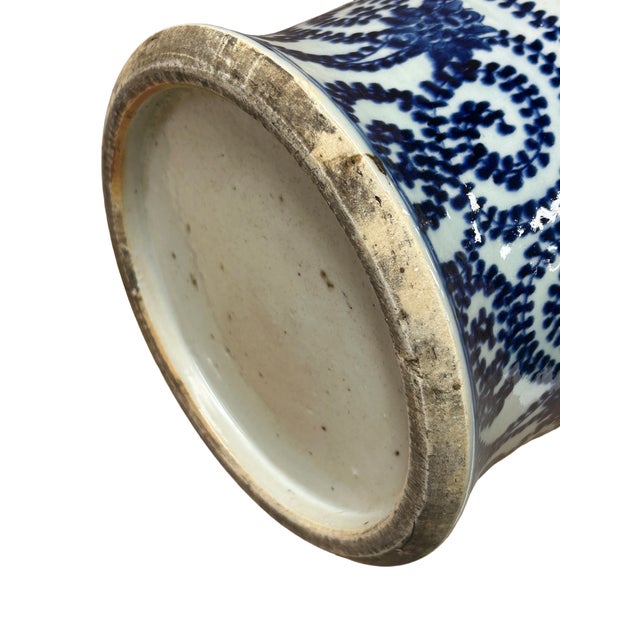 20" Chinese Blue White Flower Vases Scroll Leafy Pattern Porcelain Temple General Jar For Sale - Image 10 of 11