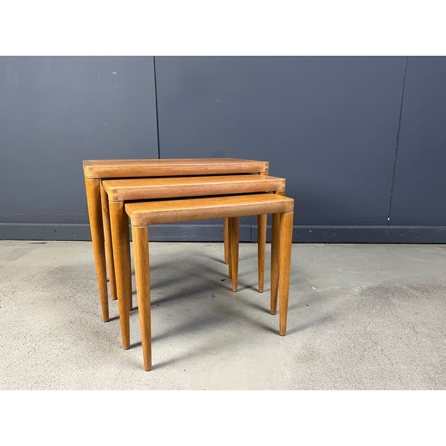 Nesting Tables in Oak attributed to H.W. Klein for Bramin, Denmark, 1960s, Set of 3, in Very Good conditions. Designed...