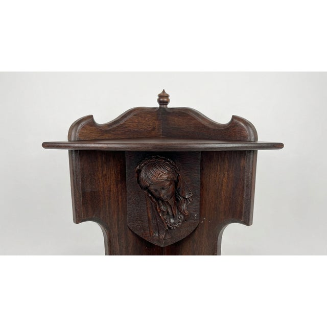 Black Forest 19th Century Gothic Walnut Carved Corner Wall Shelf With Maiden For Sale - Image 4 of 5