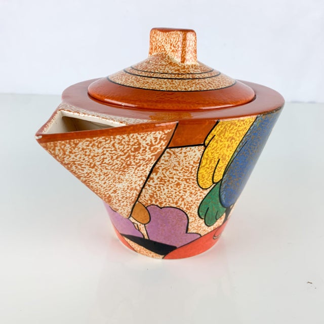 Vintage Art Deco Pottery Clarice Cliff Mma 1993 Autumn Trees Teapot Hand Painted For Sale - Image 4 of 12