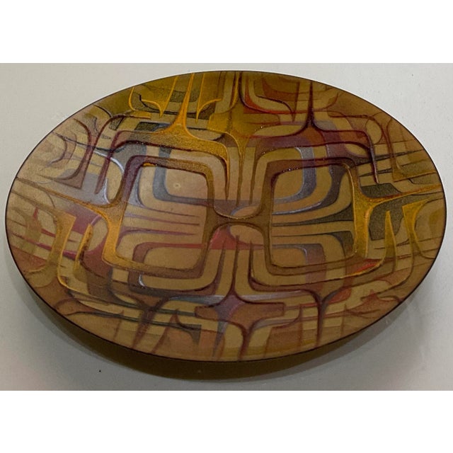 Large Enamel Vide Poche, Plate or Dish Signed Jules Perrin French mid century enamel plate or vide poche signed Jules...