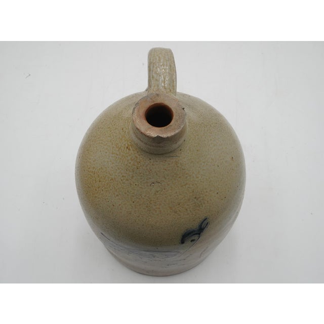 Antique Blue Stoneware Crock Jug W. Handle W. Bird For Sale - Image 4 of 11