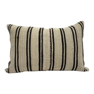 Turkish Hemp Pillow Cushion Natural Beige Black Pillow Cushion Cover 16" x 24" For Sale