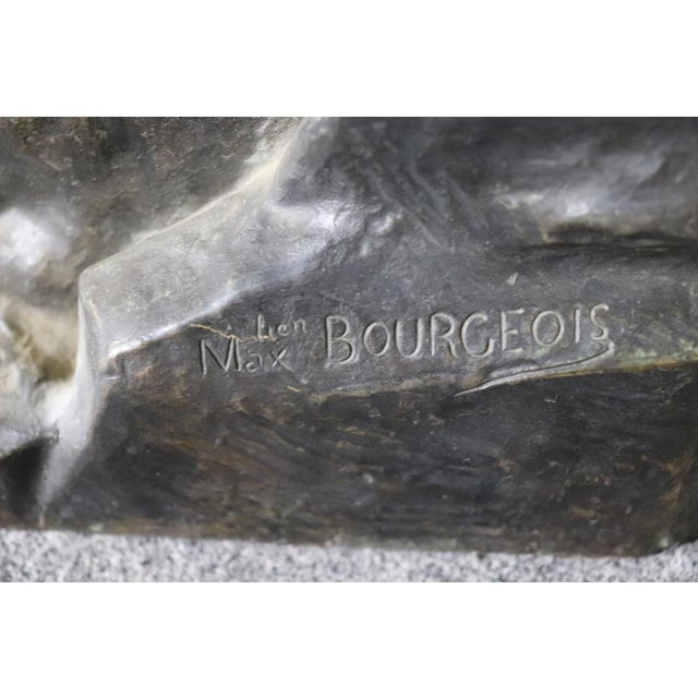 Signed Max Bourgeois Standing Bronze Figure of Maiden With Putti Holding Torch For Sale - Image 10 of 10