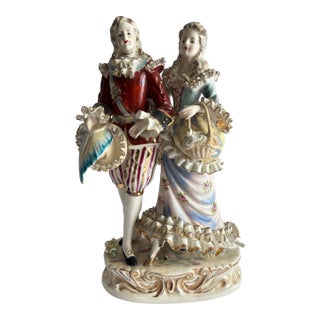 Vintage Mid 20th Century Bone China Lace Aristocratic Couple Figurine For Sale