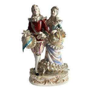 Vintage Mid 20th Century Bone China Lace Aristocratic Couple Figurine