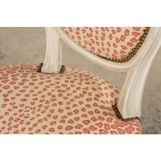 Antique French Louis XVI Style Painted Dining Chairs W/ Leopard Jacquard - Set of 6 For Sale - Image 15 of 18
