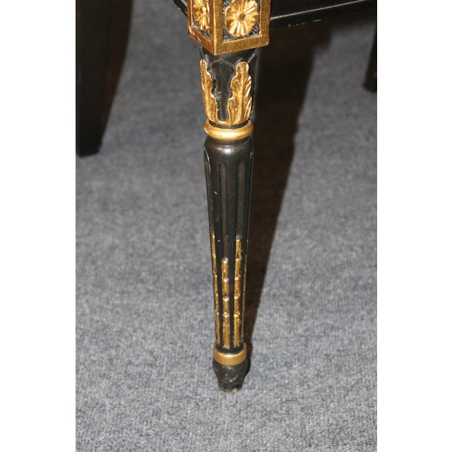 Set 12 Louis XVI Style Ebonized and Gilt Dining Chairs For Sale - Image 11 of 13