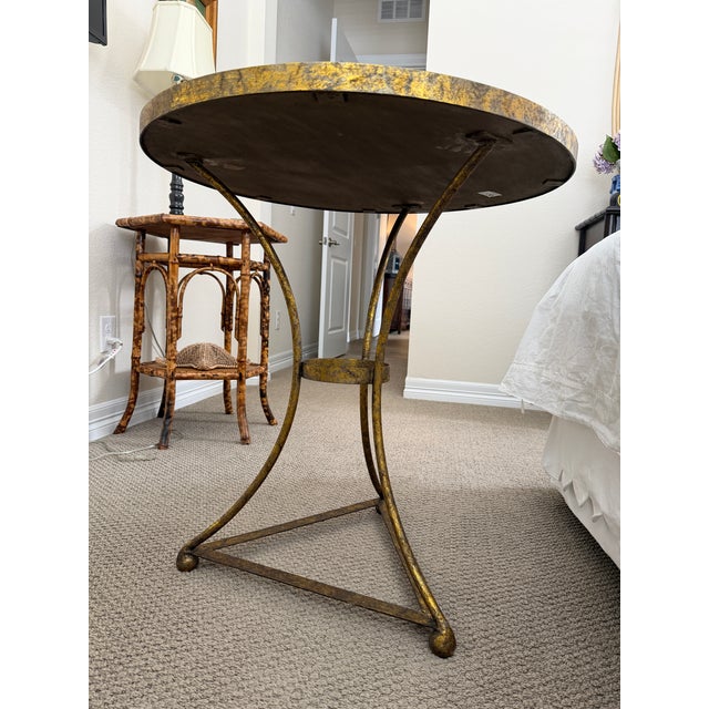Hollywood Regency Style Gilded Metal & Antiqued Mirror Round Side Table (Attributed to Oly Studio) For Sale In Denver - Image 6 of 12