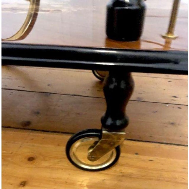 Vintage Colonial Sorrento Farfalla Drop Leaf Serving Trolley with Inlaid Brass Ornaments and Round Hinged Top, 1950s For Sale - Image 9 of 18