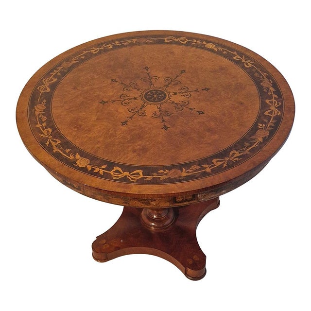 1980s Round Inlaid Dining Table, 20th Century For Sale - Image 5 of 6