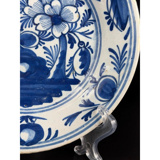 Antique Dutch Delft Blue and White Faience Plate, 1700s For Sale - Image 6 of 11