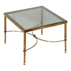 French Modern Square Cocktail or Coffee Low Table of Brass With Smoked Glass Top